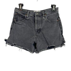 Free People We the Free Black High Rise Roll Up Distressed Jean Shorts Size 26